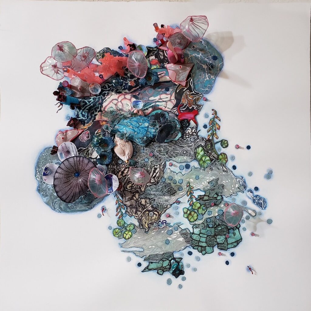 Margaret Craig, A Good Haul, Mixed media print collage with repurposed plastic, 2020